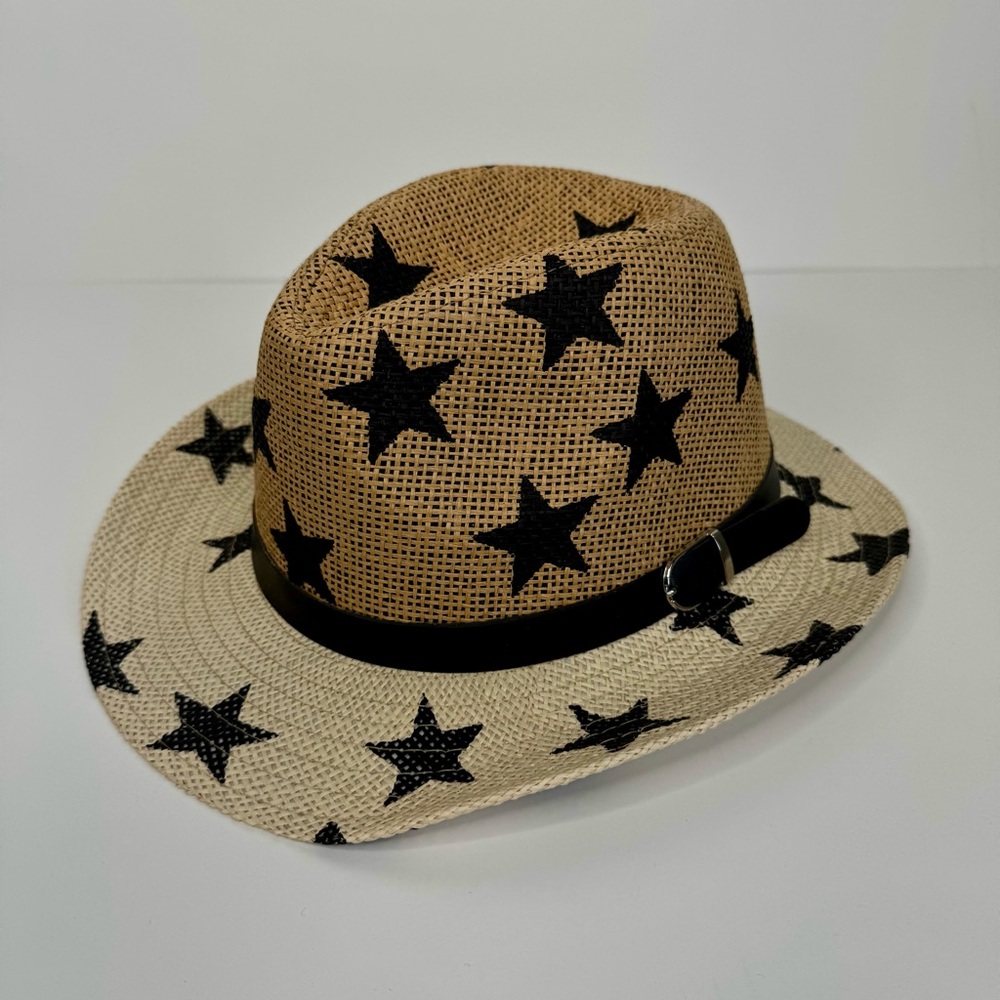 Stylish Tan Hat with Black Stars